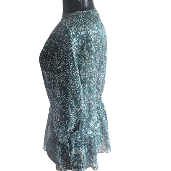 RW&CO Teal And Black Patterned Kimono Style Top L - Picture 4 of 6